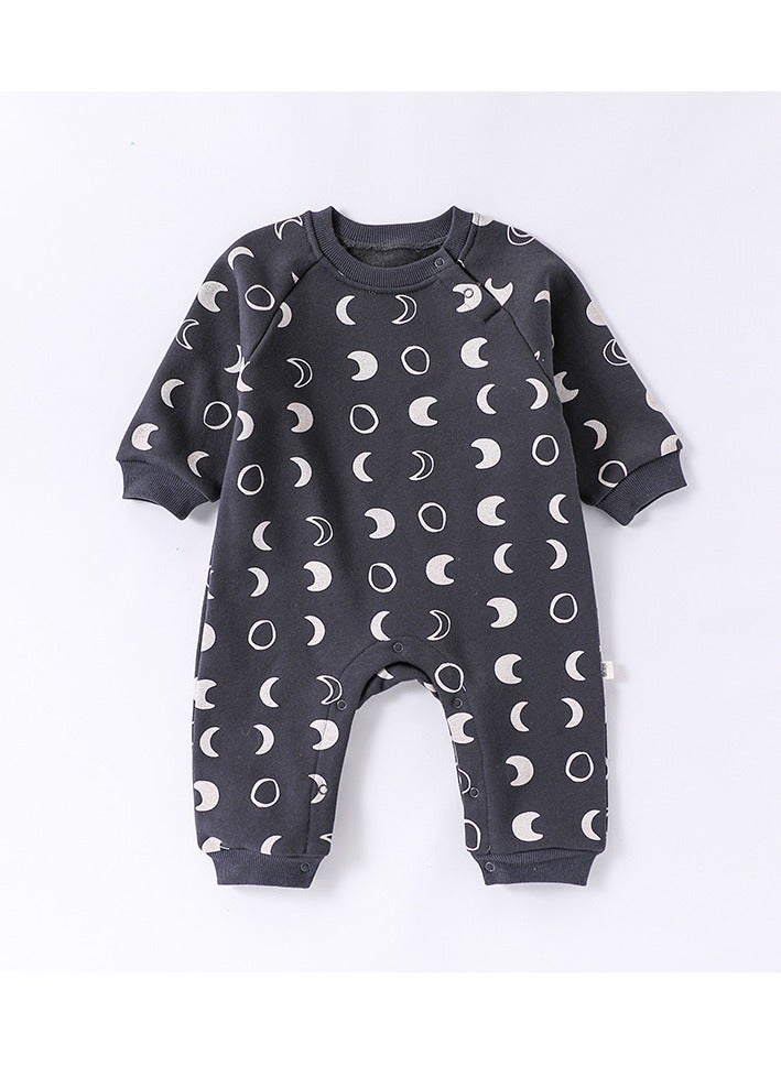 xozgdovg Baby onesie Autumn and winter cotton clothes baby Ha clothes crawling clothes foreign style going out clothes thin velvet dark grey moon 