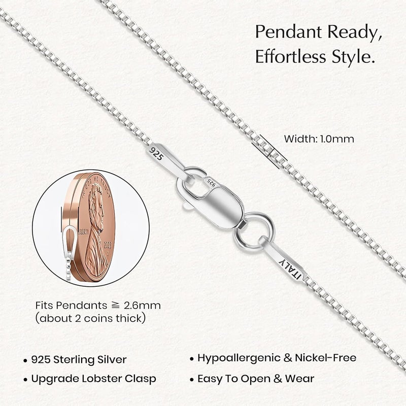 ASHINE "Pendant Ready Sterling Silver Box Chain Necklace for Women, 1mm 0.8mm Dainty & Sturdy 925 Silver Necklace Available in 16-36 Inch - Image 4