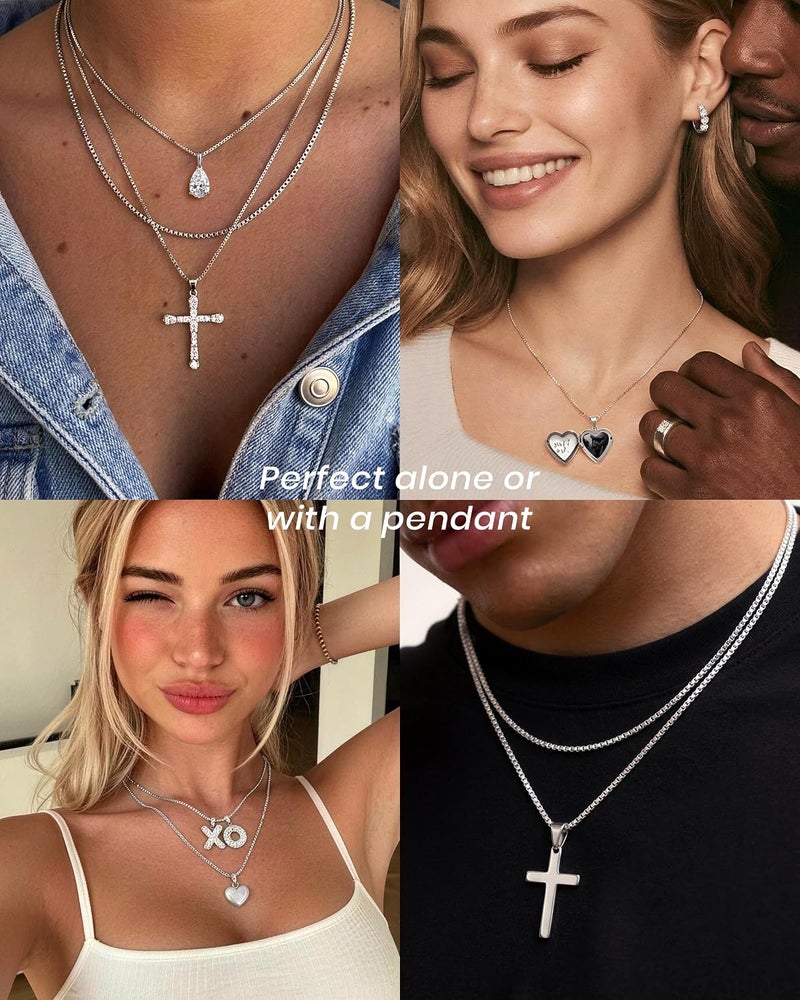ASHINE "Pendant Ready Sterling Silver Box Chain Necklace for Women, 1mm 0.8mm Dainty & Sturdy 925 Silver Necklace Available in 16-36 Inch - Image 2