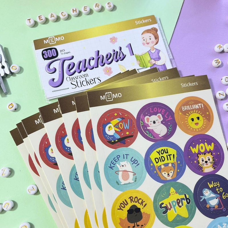 Memo teachers Education Stickers, Multi color Circles Paper, 300 stickers for Classroom Rewards & encourage (Teacher 1 (purple)) - Image 4