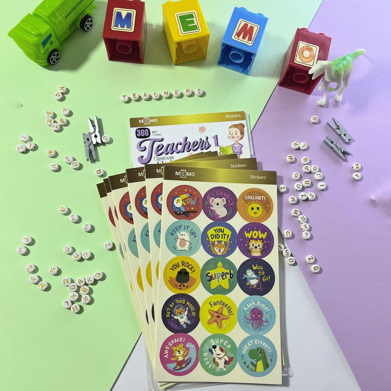 Memo teachers Education Stickers, Multi color Circles Paper, 300 stickers for Classroom Rewards & encourage (Teacher 1 (purple)) - Image 3