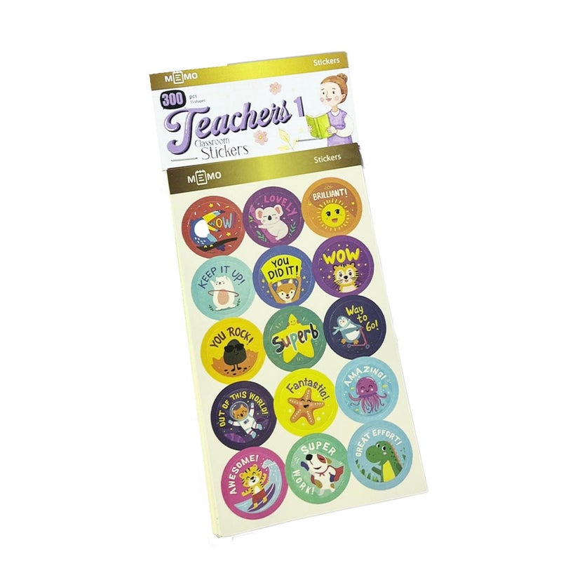 Memo teachers Education Stickers, Multi color Circles Paper, 300 stickers for Classroom Rewards & encourage (Teacher 1 (purple)) - Image 1