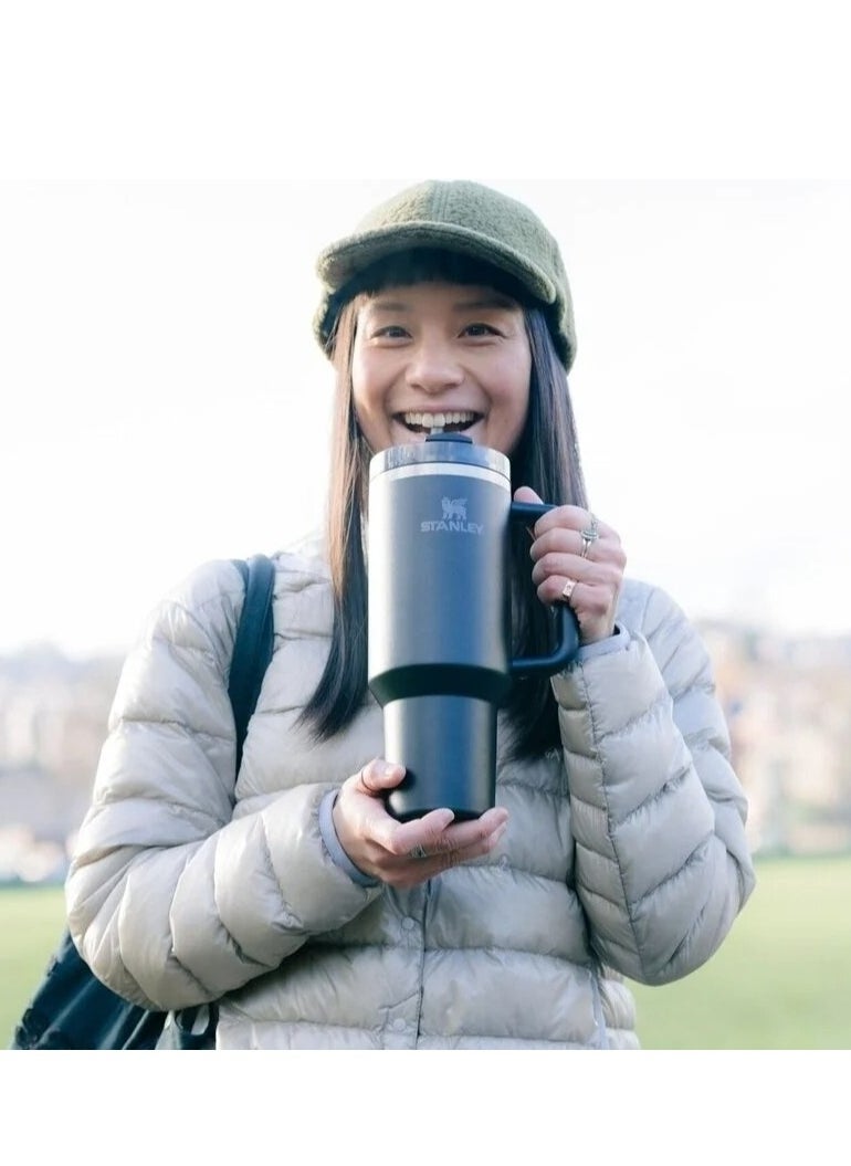 Quencher H2.0 FlowState 40oz Black Stainless Steel Vacuum Insulated Travel Tumbler With Leakproof Lid & Reusable Straw – Double Wall Keeps Drinks Cold 24H & Hot 7H – Durable, Eco-Friendly, Cup Holder Friendly – Perfect for Gym, Commute, Work & Outdoor Use
