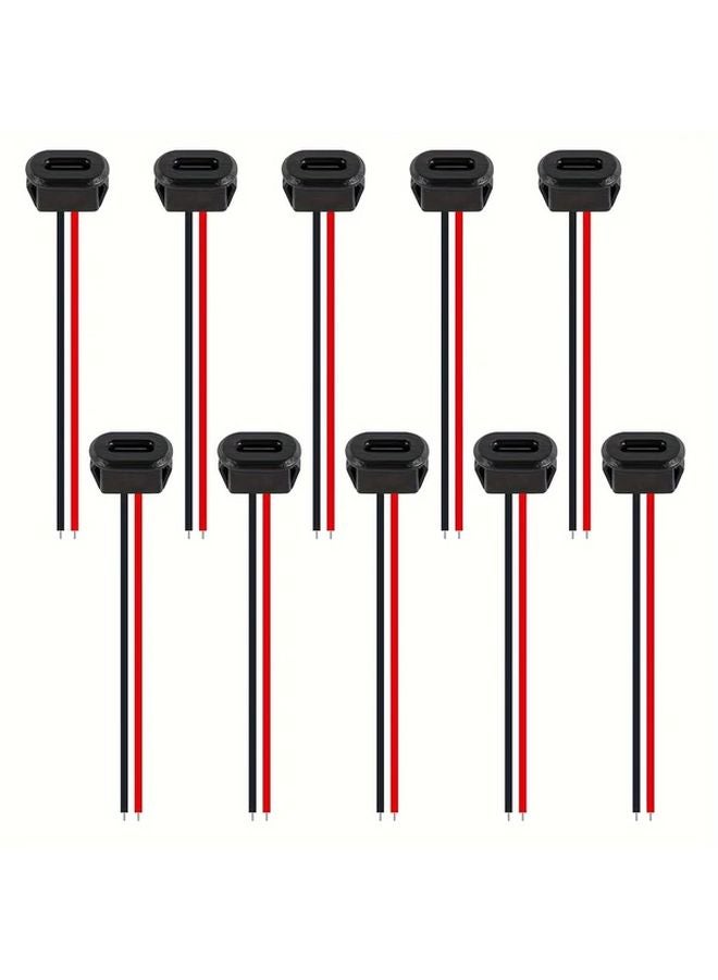 10 قطع من موصل USB C الأنثوي للتركيب على الهيكل، 2 دبوس، نوع كابل التمديد بسلك لحام Type C - Image 1