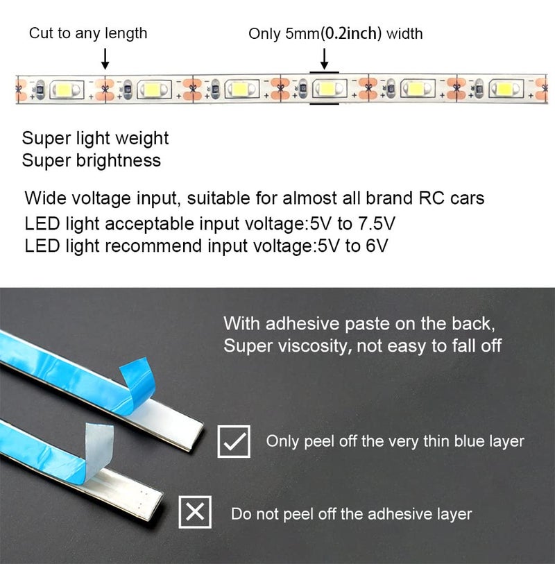 elechawk Waterproof LED Light Strips for RC Cars Trucks Airplanes Boats Drones Fixed Wing AR Wing Model Underglow Light (Ice Blue) - Image 5