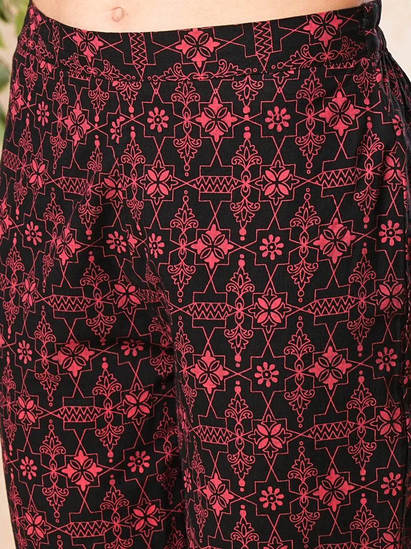 globus Women Geometric Printed A-Line Kurta & Pant Set