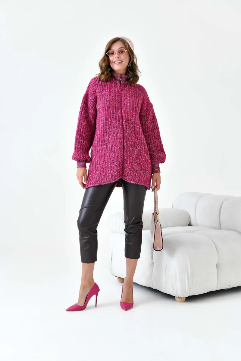 Garmi Women's Gradient Zippered Cardigan Fuchsia