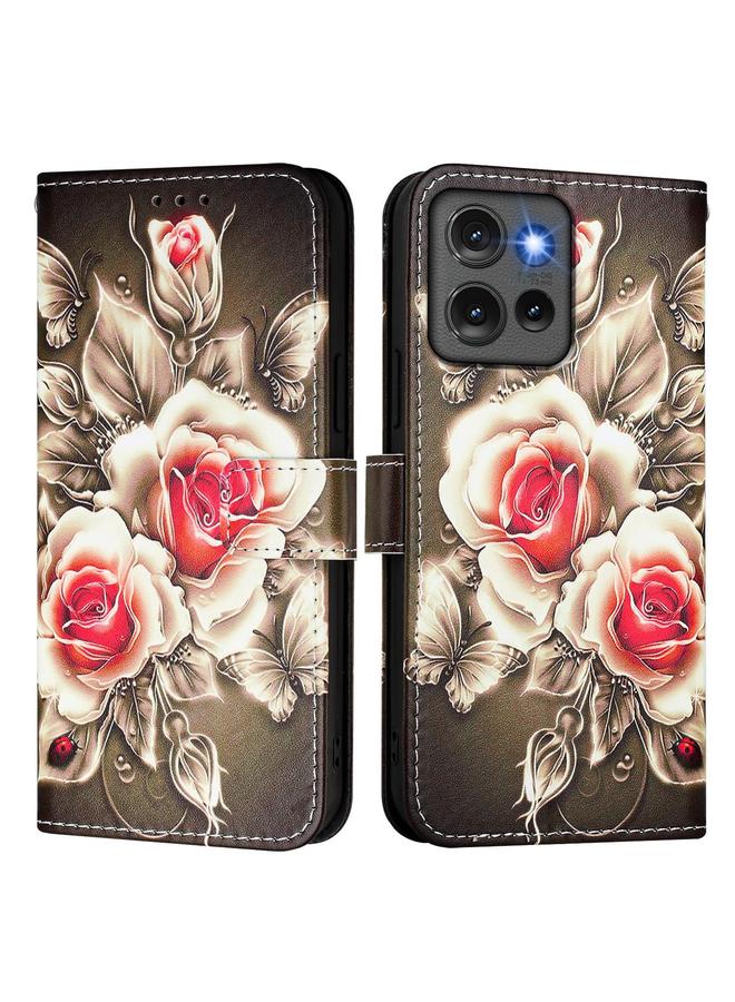 اس-توب جراب لهاتف Motorola Edge 50 5G Global بنمط رسم ملون من الجلد المنسوج البسيط - Image 2