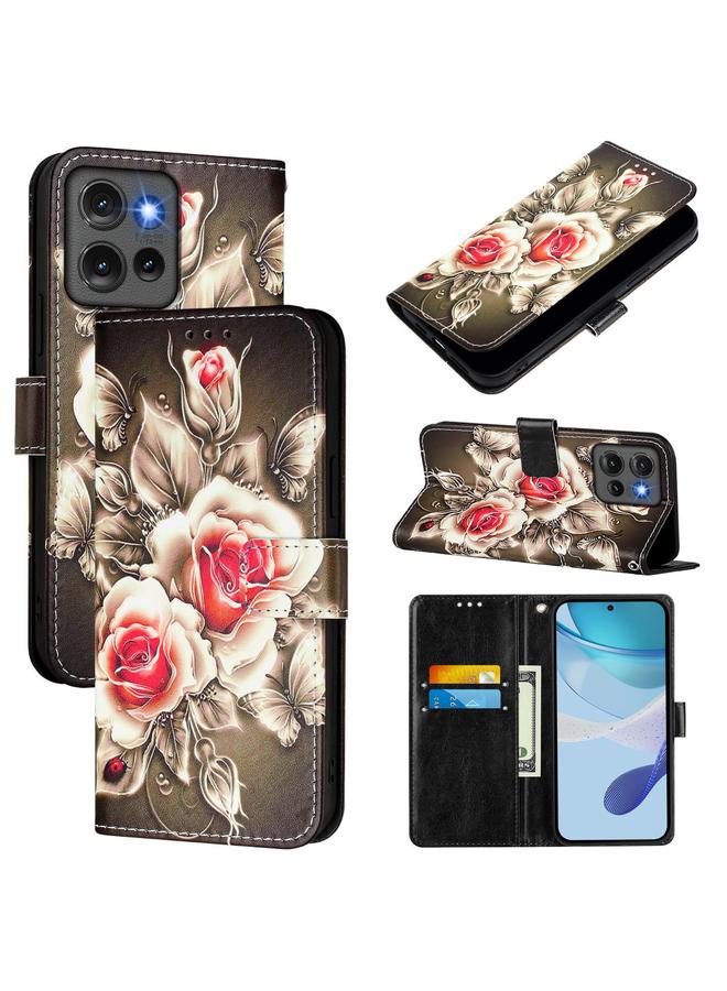 اس-توب جراب لهاتف Motorola Edge 50 5G Global بنمط رسم ملون من الجلد المنسوج البسيط - Image 1