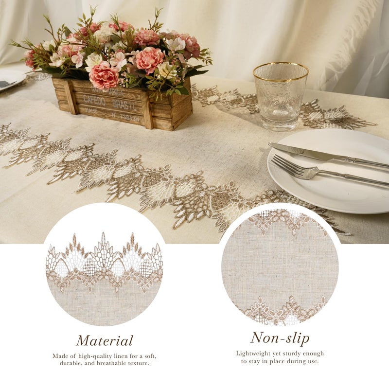Phantomon Neutral Linen Table Runner 36 Inches Beige Embroidered Runner Lace Centerpiece for Dresser Tops, Dining Tables, Coffe Table and Home Decorations for Farmerhouse (Beige, 16 X 36 Inch) - Image 2