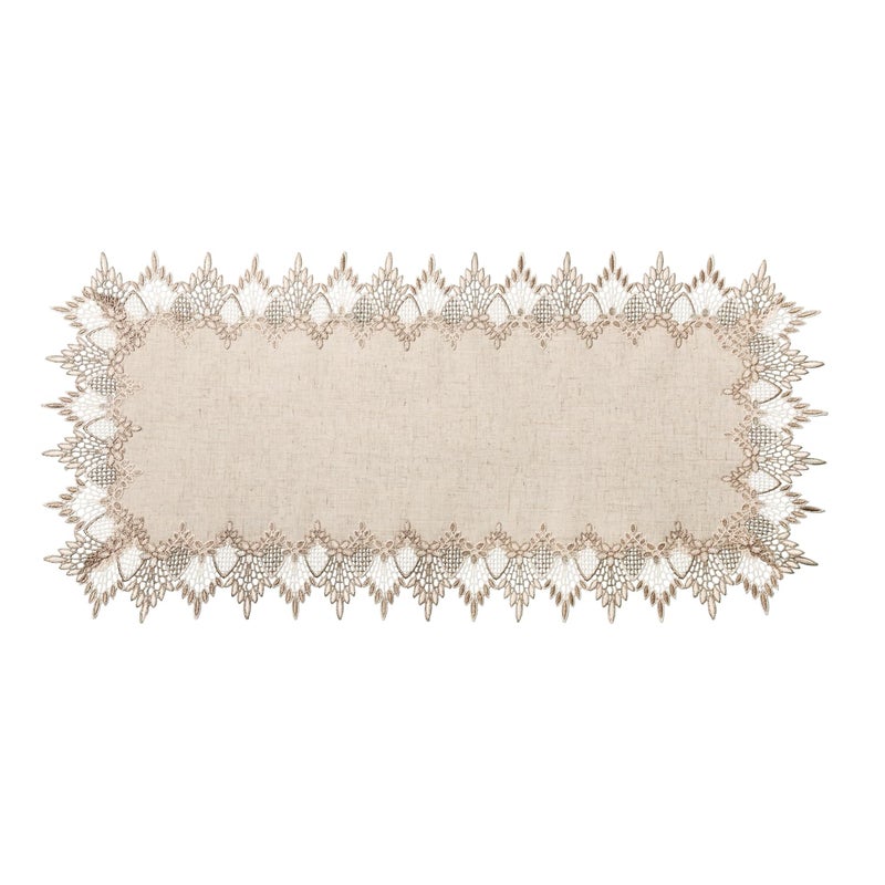 Phantomon Neutral Linen Table Runner 36 Inches Beige Embroidered Runner Lace Centerpiece for Dresser Tops, Dining Tables, Coffe Table and Home Decorations for Farmerhouse (Beige, 16 X 36 Inch) - Image 1