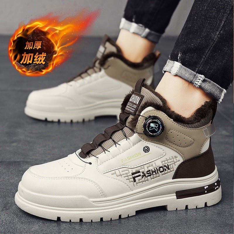 Winter Men'S Shoes Fleece-Lined Martin Shoes Men'S Workwear Shoes Men'S Casual Sports Cotton Shoes Rotating Button - Image 2