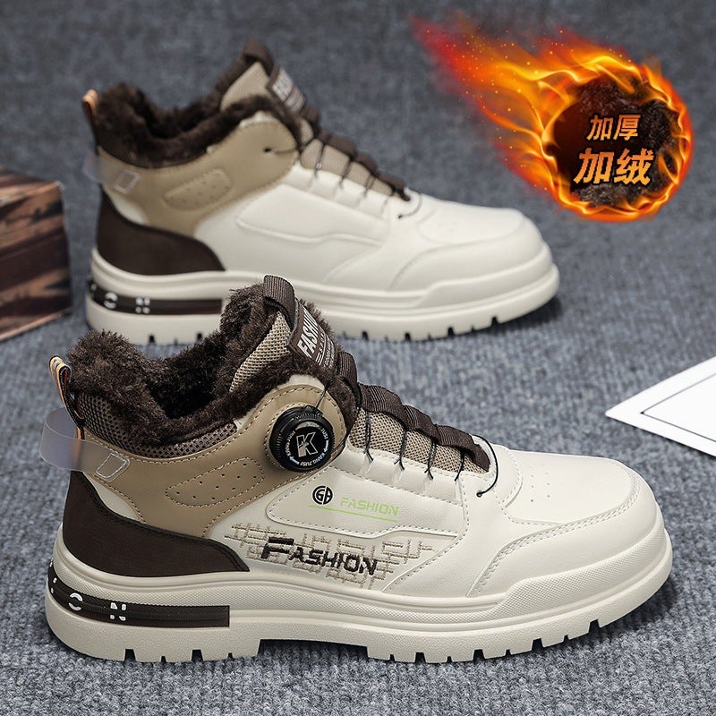 Winter Men'S Shoes Fleece-Lined Martin Shoes Men'S Workwear Shoes Men'S Casual Sports Cotton Shoes Rotating Button - Image 1