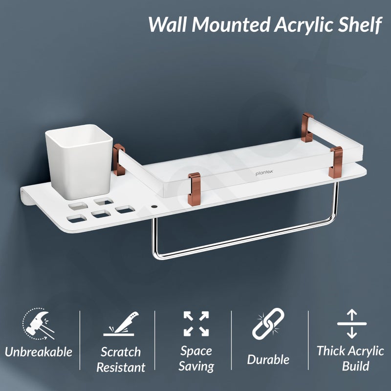 plantex رف/حامل/مشبك من بلاستيك أكريليك وABS 5 مم متعدد الاستخدامات للحمام 3 في 1 (15 × 5 بوصة) - عبوة من 1 - Image 2