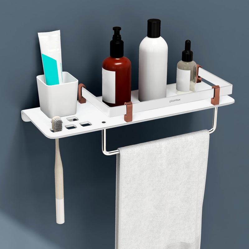 plantex رف/حامل/مشبك من بلاستيك أكريليك وABS 5 مم متعدد الاستخدامات للحمام 3 في 1 (15 × 5 بوصة) - عبوة من 1 - Image 1