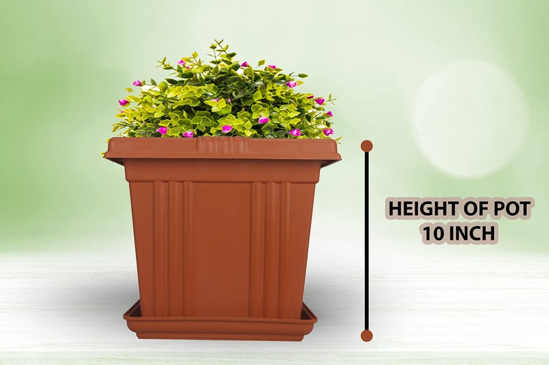 Halsey Square Flower Pots for Indoor/Outdoor/Living Room/Bedroom Balcony Pack of 4 Modern Design Durable Plastic Plant Pot for Gardening with Plates, X-Large, Brown - Image 5