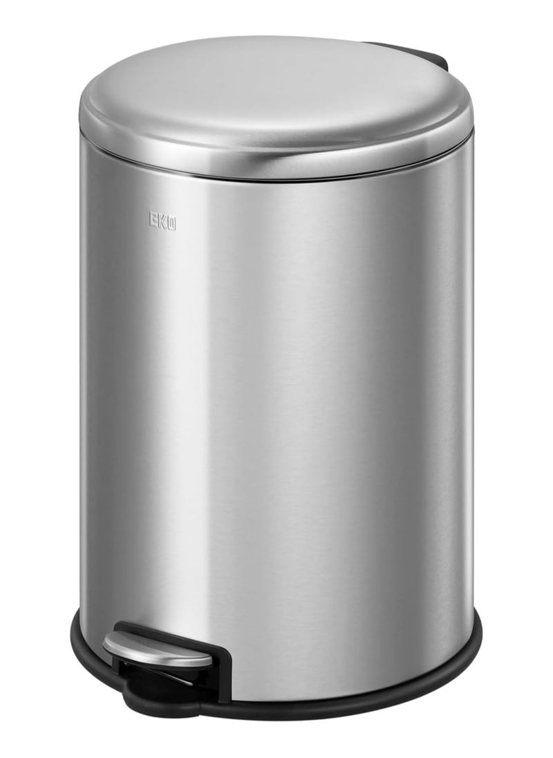 EKO 8L Pedal Bin Serene - Silver | Compact Step Round Bin with Soft-Close Lid | Fingerprint-Resistant Finish | Removable Inner Liner | Bag Stabilizer
