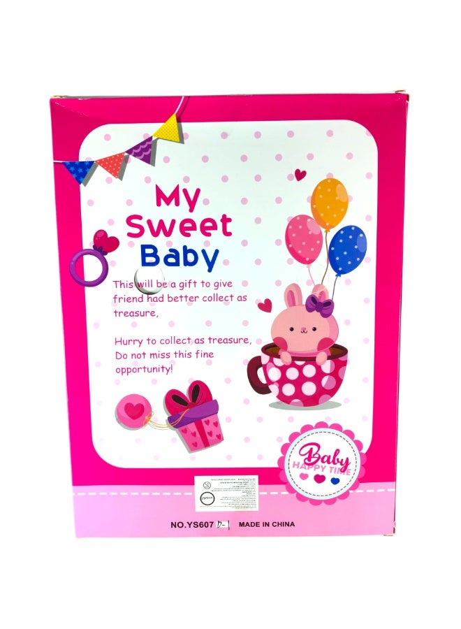 عام دمية Baby Happy مع إكسسوارات، شعر أشقر مجعد، فستان وردي لامع، مع أدوات مطبخ وحقيبة وأرانب، للأطفال 3 سنوات فأكثر - Image 3