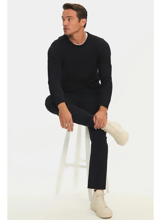 JUNE June Men Regular Fit Crew Neck Sleeve Knit Detailed Knitwear Sweater Navy