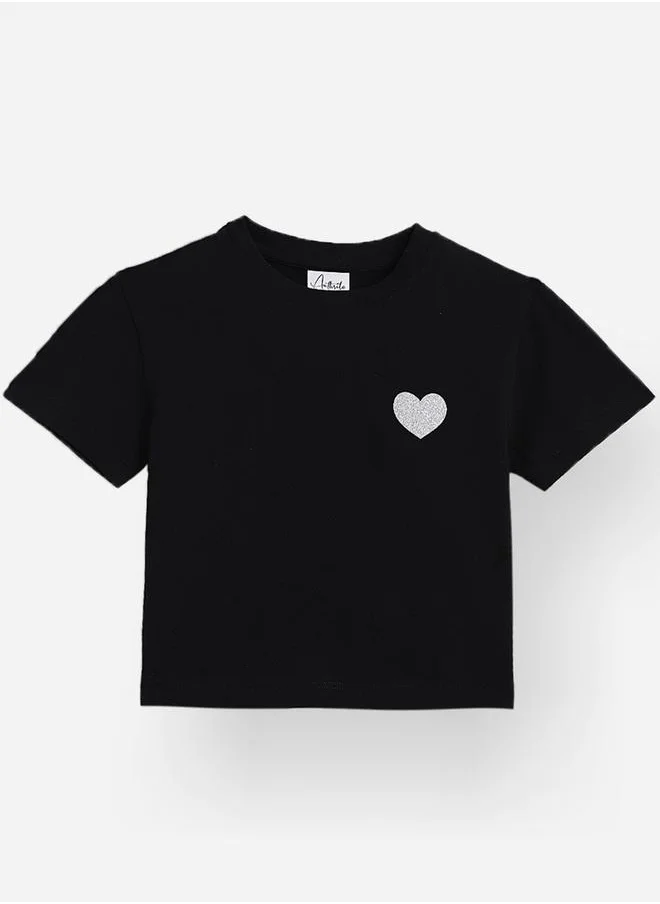 Anthrilo Heart Print Round Neck T-Shirt