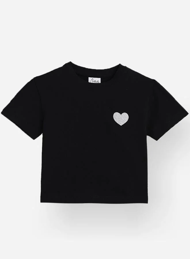 Anthrilo Anthrilo Heart Print Round Neck T-Shirt