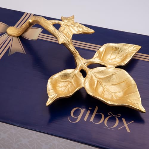 GIBOX Aarti Dia Leaf Design Traditional 3 in One Gold Plated Metal Urli For Puja Ritual With Handle Floral Branch As Handle Shape Home Decoration Handcrafted Home Decor Diwali Decorative Item With Box - Image 2