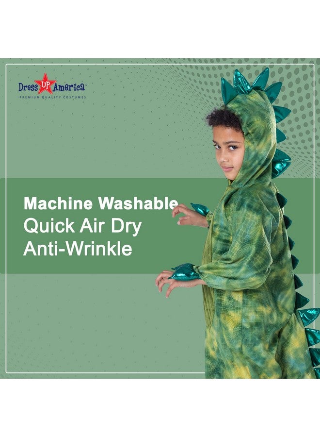 Dress Up America Dress Up America T-Rex Costume for Kids - Dinosaur Costume for Boys and Girls - Green Dino Jumpsuit (Toddler 4)  - Image 4