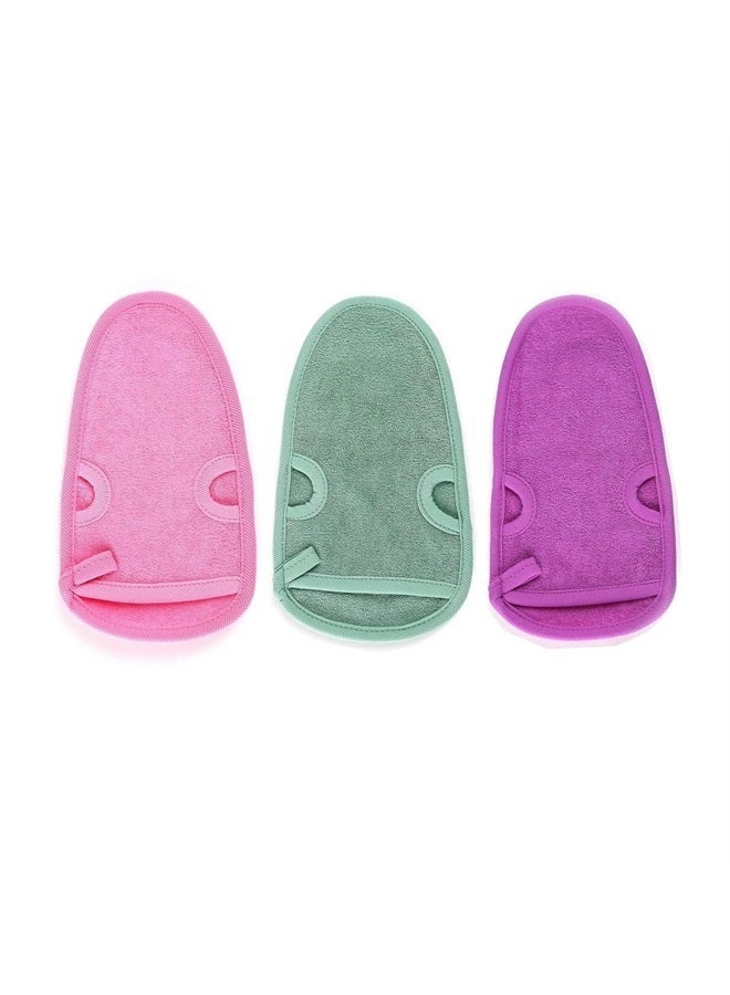 Quupy 3PCS Color Mixed Bathing Mittens Shower Bathroom Skin Face Body Wash Massage Loofah Scrub Spa Mitt Exfoliating Gloves Scrub Gloves Washcloth Accessory for Women Girls - Image 1