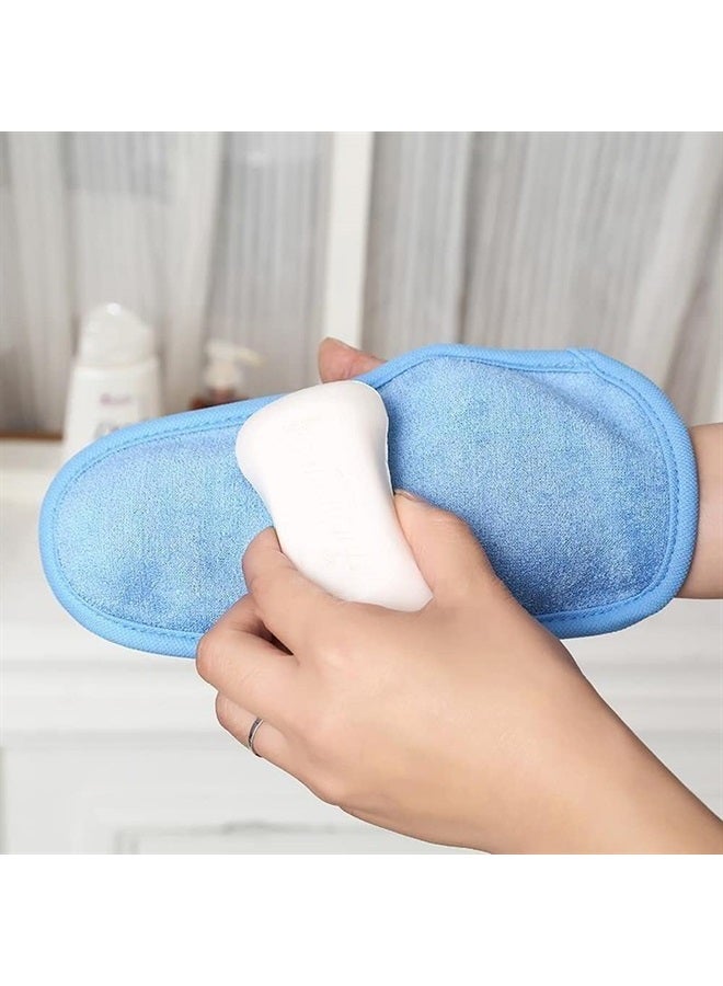 Quupy 3PCS Color Mixed Bathing Mittens Shower Bathroom Skin Face Body Wash Massage Loofah Scrub Spa Mitt Exfoliating Gloves Scrub Gloves Washcloth Accessory for Women Girls - Image 3