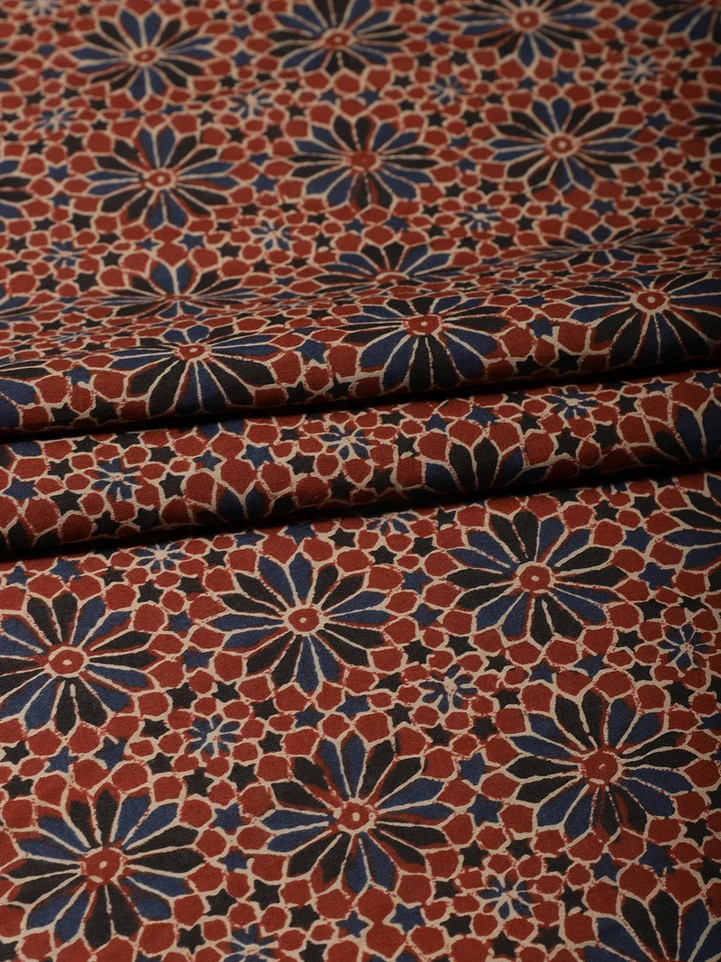 أيه كيه إس Ajrakh Geometric Star Print Fabric - Red - One Meter
