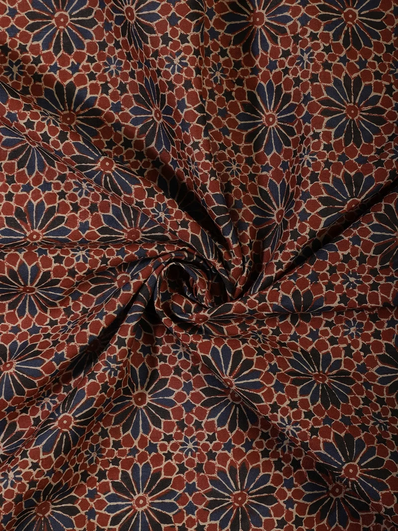 أيه كيه إس Ajrakh Geometric Star Print Fabric - Red - One Meter