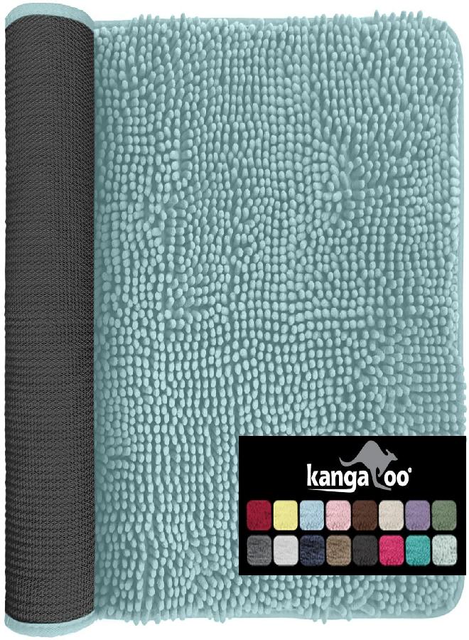KANGAROO Bathroom Rugs, Chenille Soft Absorbent Bath Rug, Shaggy Shower Mat, Quick Dry Machine Wash Bathmat, Plush Carpet Mats for Tub, Bathtub and Room Home Decor Accessories, 24x17, Seafoam - Image 1
