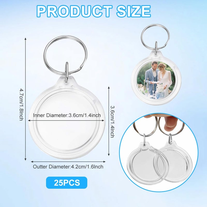 ASTRQLE 25 Pack Clear Blank Acrylic Photo Insert Picture Frame Keyring Key Chains Keychains Insert Personalised Custom Keychains with Split Ring for Family & Friends Gifts DIY Craft - Image 2