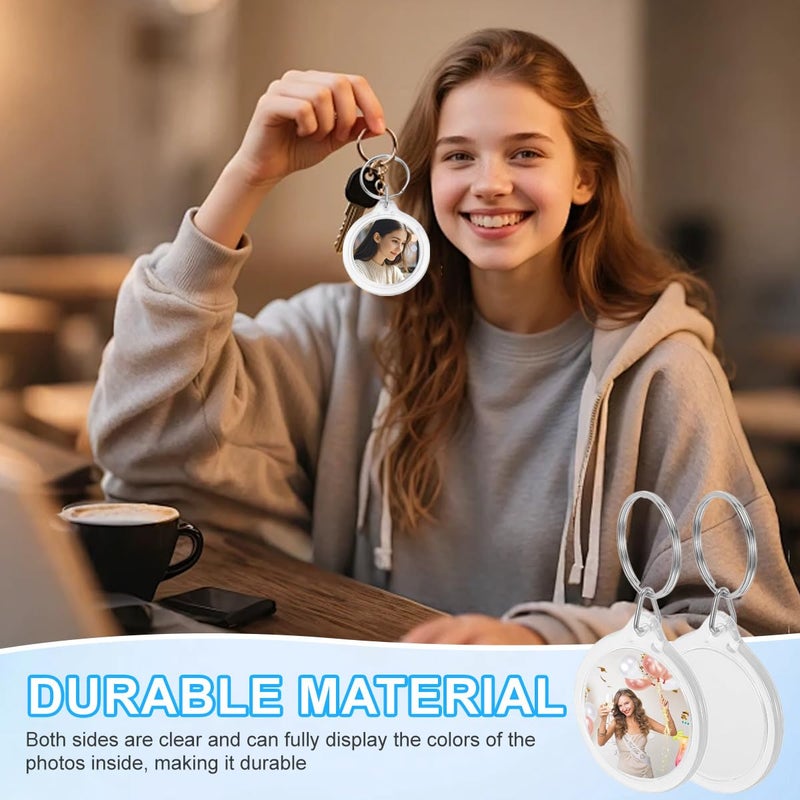 ASTRQLE 25 Pack Clear Blank Acrylic Photo Insert Picture Frame Keyring Key Chains Keychains Insert Personalised Custom Keychains with Split Ring for Family & Friends Gifts DIY Craft - Image 4