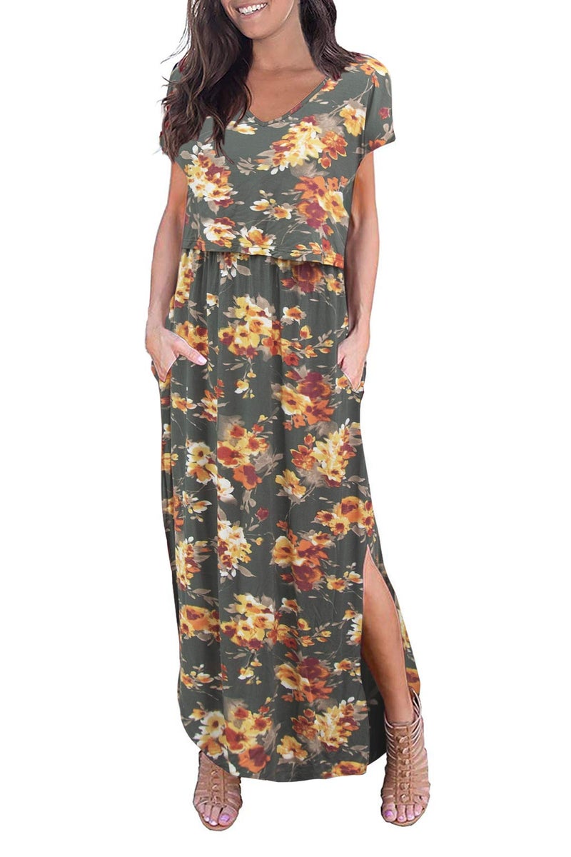 Smallshow Women's Maternity Nursing Dresses Split Long Dress for Breastfeeding Medium SVP089 - Image 2