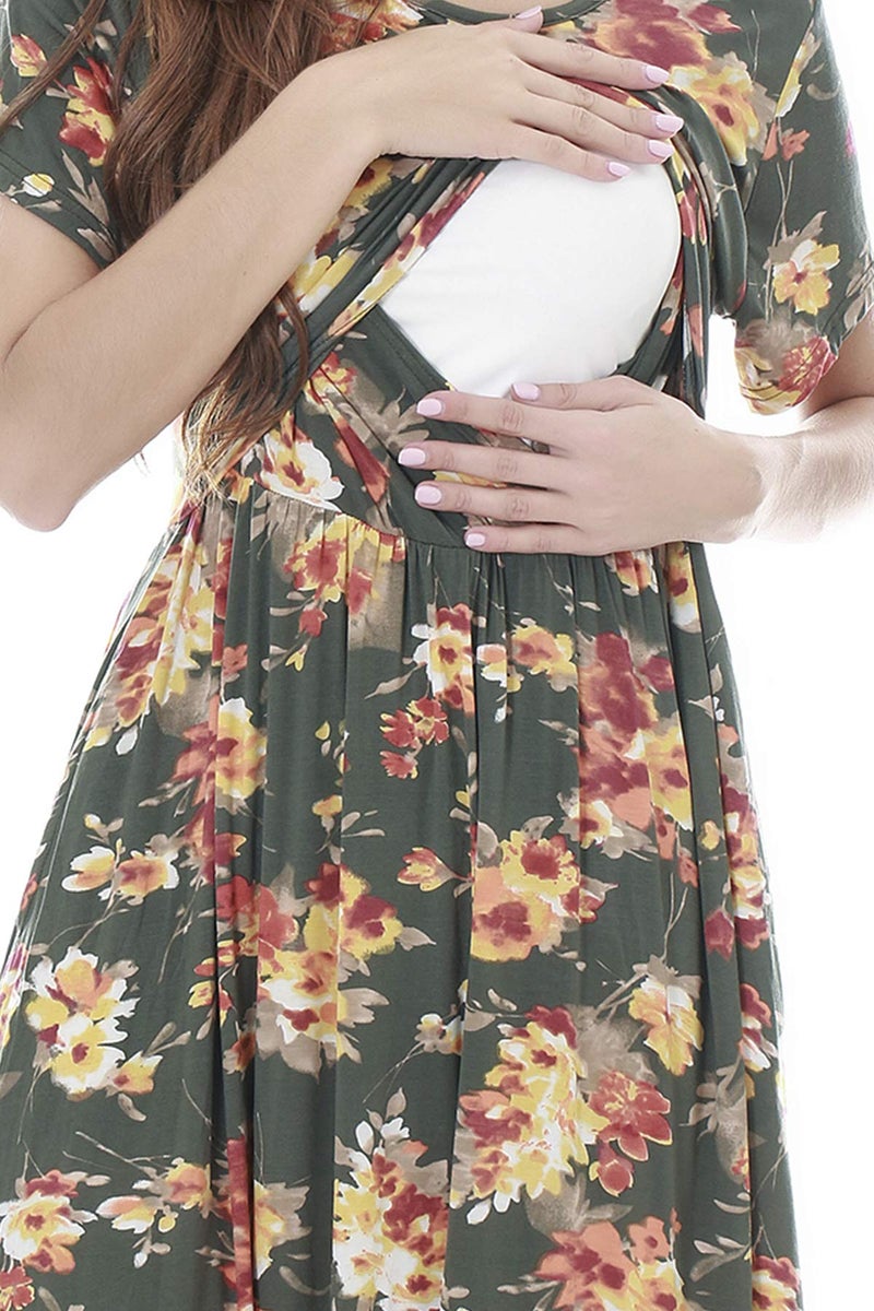 Smallshow Women's Maternity Nursing Dresses Split Long Dress for Breastfeeding Medium SVP089 - Image 3