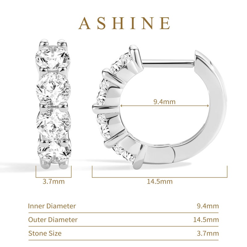 ASHINE Huggie Earrings for Women 14 K Gold Plated s925 Sterling Silver Post Pave Cubic Zirconia Hoop Cuffs Mini Stud Ears Ring Non Sensitive Diamond Second Hole Tiny Jewelry Teen (White Gold,14.5mm) - Image 5