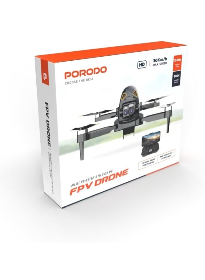 porodo Aerovision FPV Racing Drone with 6-Axis Gyro Stabilizer, 360° Flip, Optical Flow Height Control, Auto Obstacle Avoidance, 1800mAh Battery, 14–15 Min Flight Time & 80–100m Control Range - Image 5