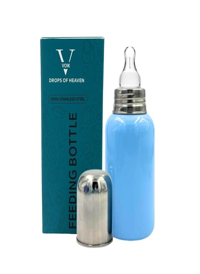 VOIK Vega Soft Steel Feeding Bottle for Newborn Baby | Premium Stainless Steel Baby Bottle | Lightweight, Durable Milk Bottle for Kids | Leak-Proof, BPA-Free | 300ml (Blue) - Image 1