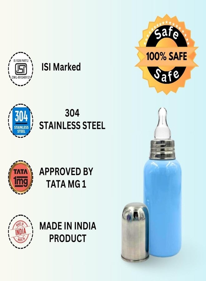 VOIK Vega Soft Steel Feeding Bottle for Newborn Baby | Premium Stainless Steel Baby Bottle | Lightweight, Durable Milk Bottle for Kids | Leak-Proof, BPA-Free | 300ml (Blue) - Image 2
