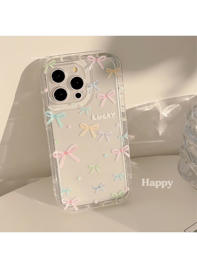 NIBEMINENT Colored Bow Protective TPU Case Cover For iPhone 15 Pro, Clear - Image 1