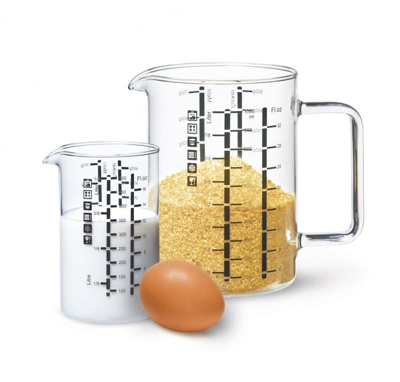 Simax Glass Measuring Cup, Durable Borosilicate Glass, Pack of 2 includes 32 oz and 16 oz Easy to Read Metric Measurements in Liter, Milliliter, Ounce, Sugar Grams, Drip Free Spout, Microwave Safe - Image 1