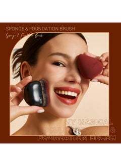 Jessup Jessup Foundation Brush with Makeup Sponge, Black Makeup Brush Flat Top Kabuki Brush for Liquid Blending Stippling, T881  - Image 2