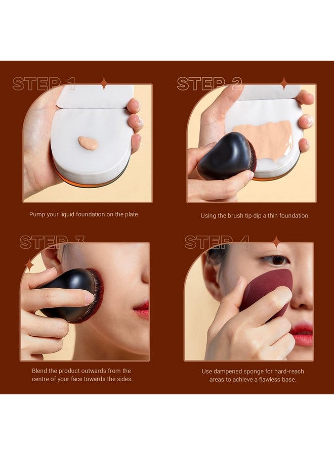 جيساب فرشاة كريم أساس جيسوب مع إسفنجة مكياج، فرشاة مكياج سوداء ذات سطح مسطح وفرشاة كابوكي لمزج السوائل والتنقيط، T881 - Image 5