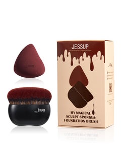 Jessup Jessup Foundation Brush with Makeup Sponge, Black Makeup Brush Flat Top Kabuki Brush for Liquid Blending Stippling, T881  - Image 1