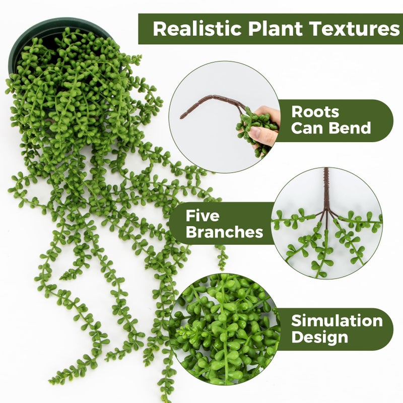 RAINFLOW Fake Hanging Plants Artificial Decor - 3PCS String of Pearls Plant Artificial Hanging Plants Fake Succulents Vines for Bedroom Greenery Backdrop Outdoor Wall Decor Balcony Porch Home Decor28 - Image 3