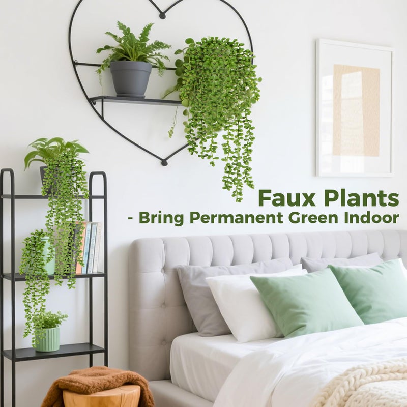 RAINFLOW Fake Hanging Plants Artificial Decor - 3PCS String of Pearls Plant Artificial Hanging Plants Fake Succulents Vines for Bedroom Greenery Backdrop Outdoor Wall Decor Balcony Porch Home Decor28 - Image 5