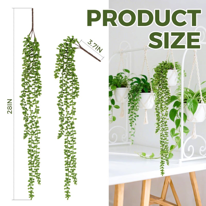 RAINFLOW Fake Hanging Plants Artificial Decor - 3PCS String of Pearls Plant Artificial Hanging Plants Fake Succulents Vines for Bedroom Greenery Backdrop Outdoor Wall Decor Balcony Porch Home Decor28 - Image 2