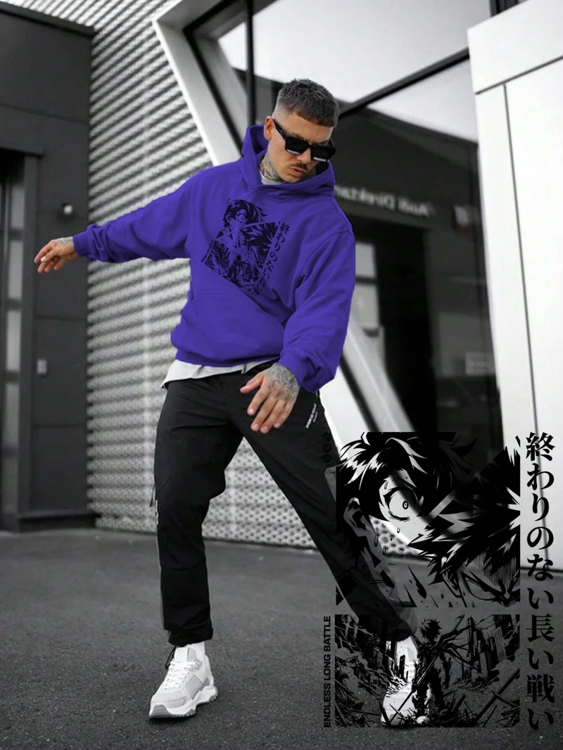 دوغ فش Women, Men's Sweatshirt Oversize Long Battle Printed Thick Purple Lover Sweatshirt
