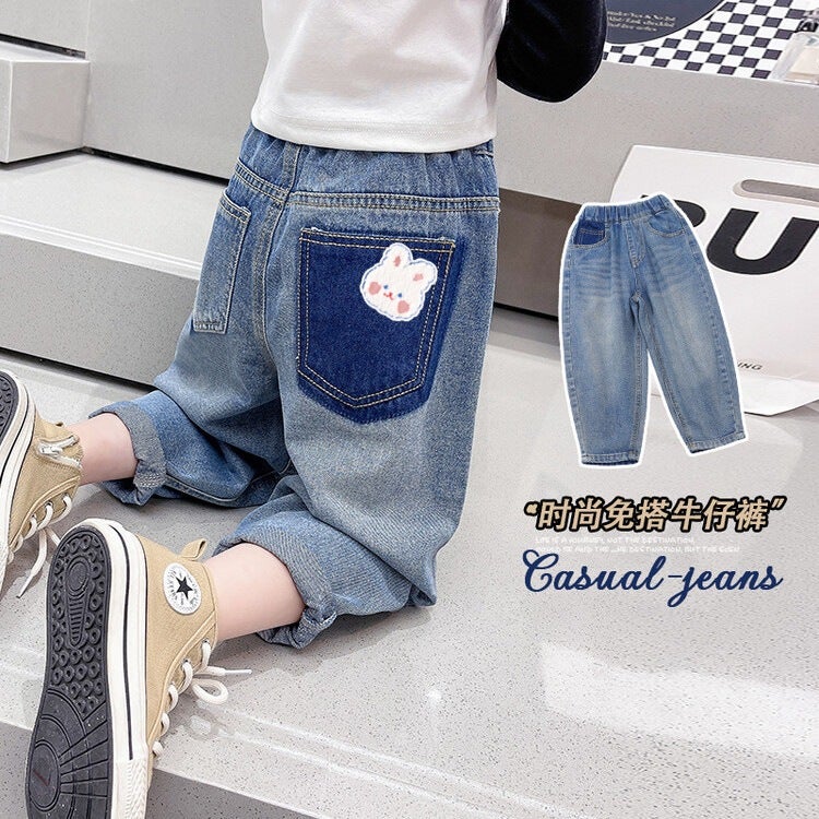 2024 New Children'S Denim Pants Padded Simple Casual Women'S Small And Medium-Sized Children'S Denim Pants Children'S Pants - Image 1